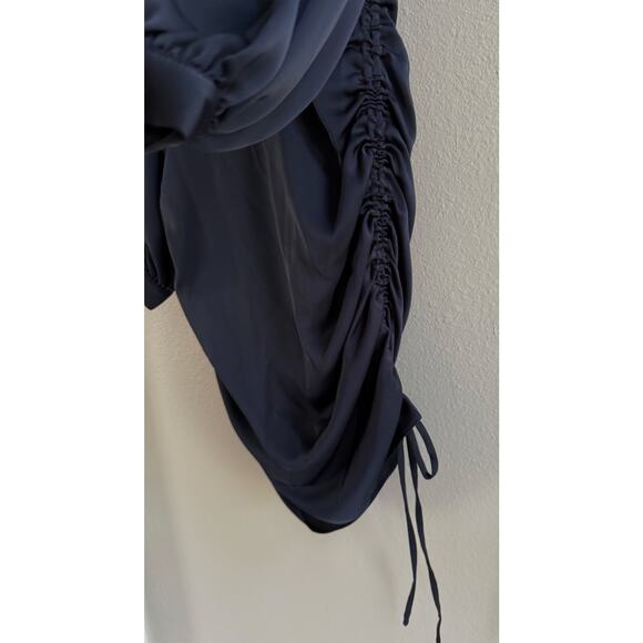 Ramy Brook NWT Foxy Blue Satin Ruched V-Neck Mini Dress Long Sleeve Size 2 - Picture 6 of 13